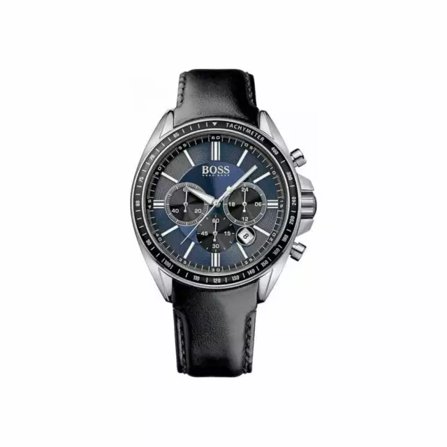 Hugo Boss Driver Blue Dial Black Leather Strap Men's Watch 1513077