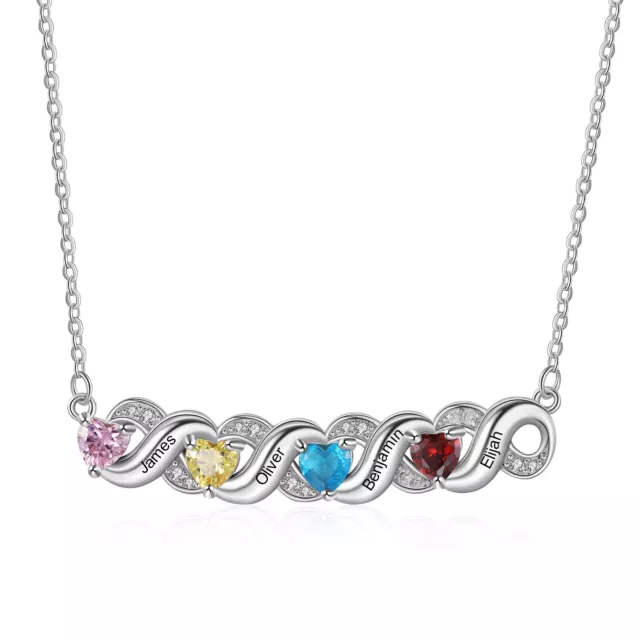 Personalized Womens Infinity 2-7 Birthstone Necklaces Name Pendant Silver Chain