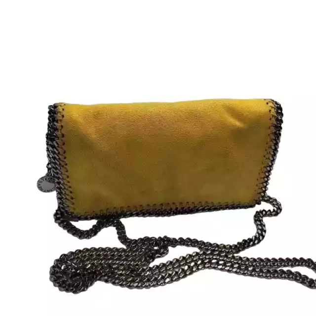 Stella Mccartney Womens Falabella Crossbody Bag Yellow Vegan Snap Flap Woven S