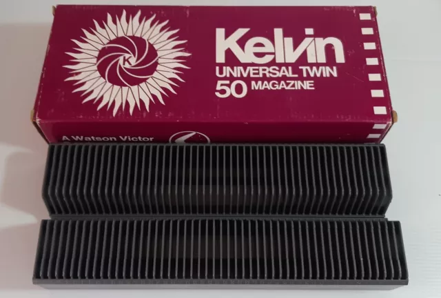 Vintage Kelvin Universal Twin 50 Slide Magazines In Box.  Contains 2 X Magazines
