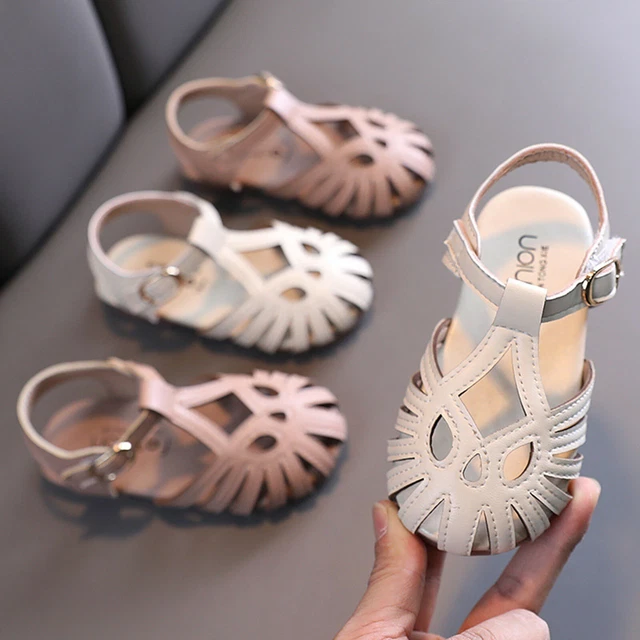 Toddlers Kids Girls Summer Soft Sole Toe Cap Hollow Sandals Princess Shoes Size