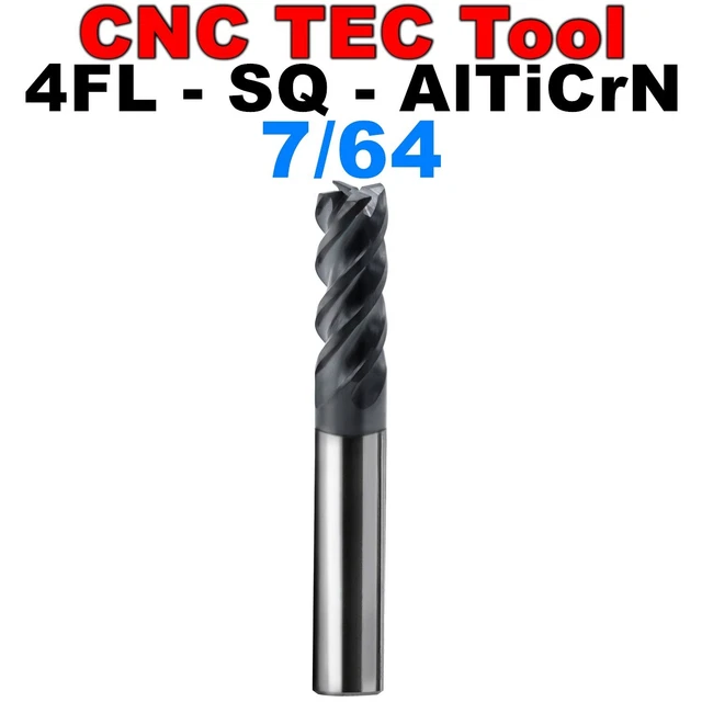 1 PCS 4 Flutes Square 7/64" Carbide End Mill CNC BIT AlTiCrN Coated