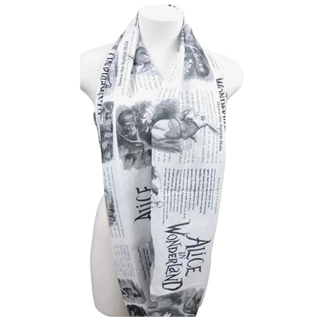 Di Capanni Alice In Wonderland Book Quote Rabbit Infinity Scarf White Black Soft