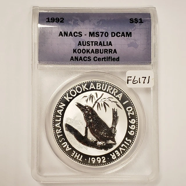 1992 $1 Australia Kookaburra 1 oz .999 Silver - ANACS MS 70 DCAM - SKU-F6171