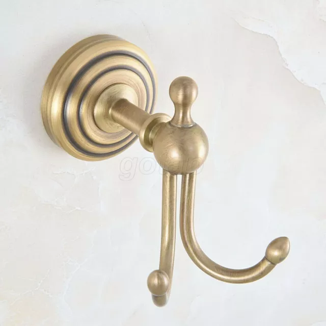 Antique Brass Coat Hat Clothes Robe Holder Rack Double Hook Wall Hanger