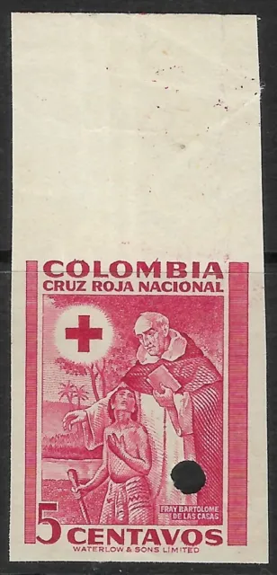Stamps-Colombia. 1951. 5c Carmin Rouge Croix. Waterlow Preuve Paire Sg:737 Var