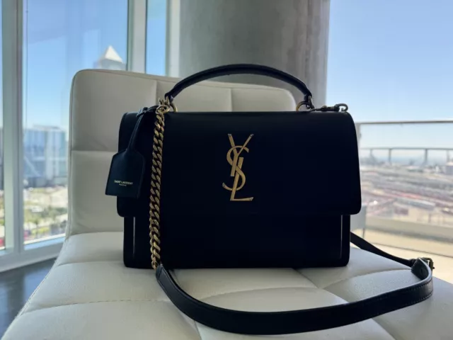 Yves Saint Laurent Medium Sunset Leather Top Handle Bag In Noir