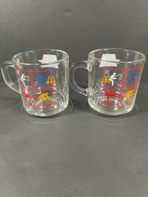 Pair McDonald's 1984 USA LA Olympics XXIII 23rd Glass Mug 4” Anchor Hocking Cup 3