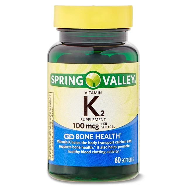 Spring Valley - Vitamin K2 Soft gels - 100 mcg - (60 Ct) - Supports Bone Health.