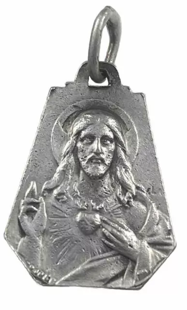 VINTAGE CATHOLIC SIGNED Karo Sacred Heart Jesus Silver Tone Medal ...