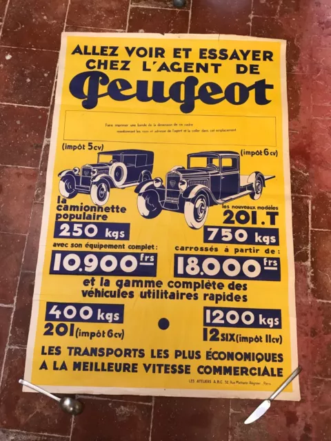 affiche ancienne  1930 S-l'agent DE PEUGEOT-LES ATELIERS ABC-Paris-France