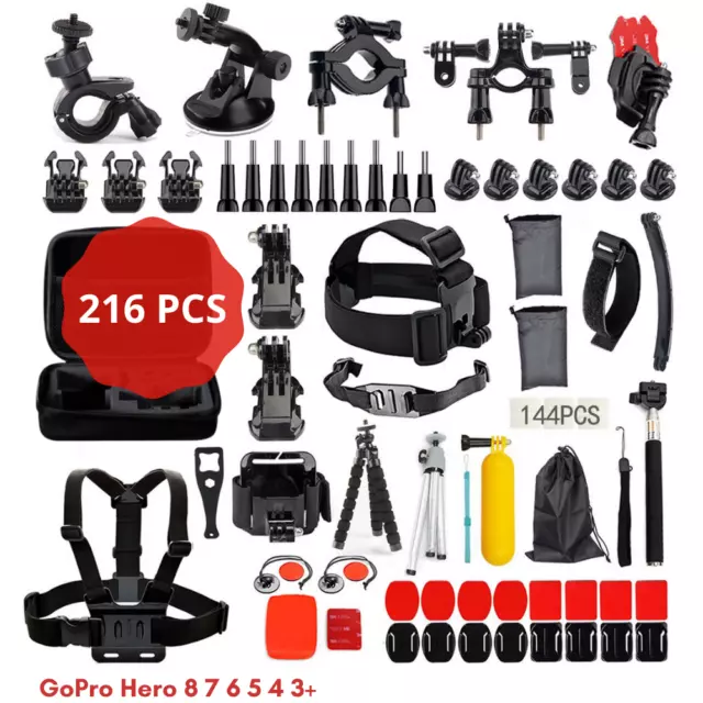 216pcs GoPro Accessories Pack Case Floating Monopod Chest Head Hero 8 7 6 5 4 3+