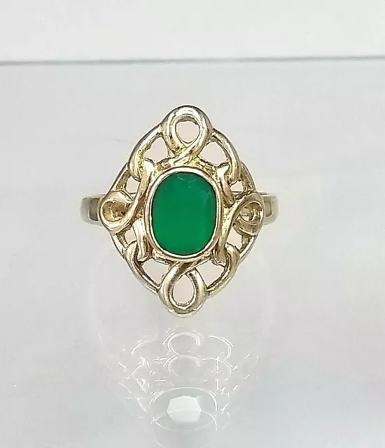 9ct Gold  Green Agate Celtic Style Ring Real Gold (not filled/plated)