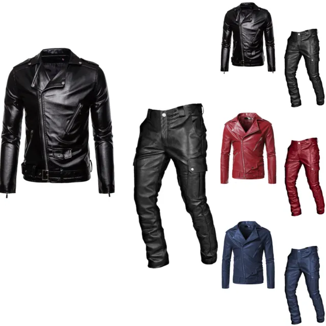 Male Punk Casual Suit Leather Leather Pants Set Of Two Pieces