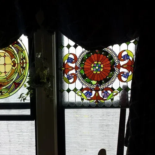 25x25 Victorian Floral Iris Tiffany style stained glass window panel 2