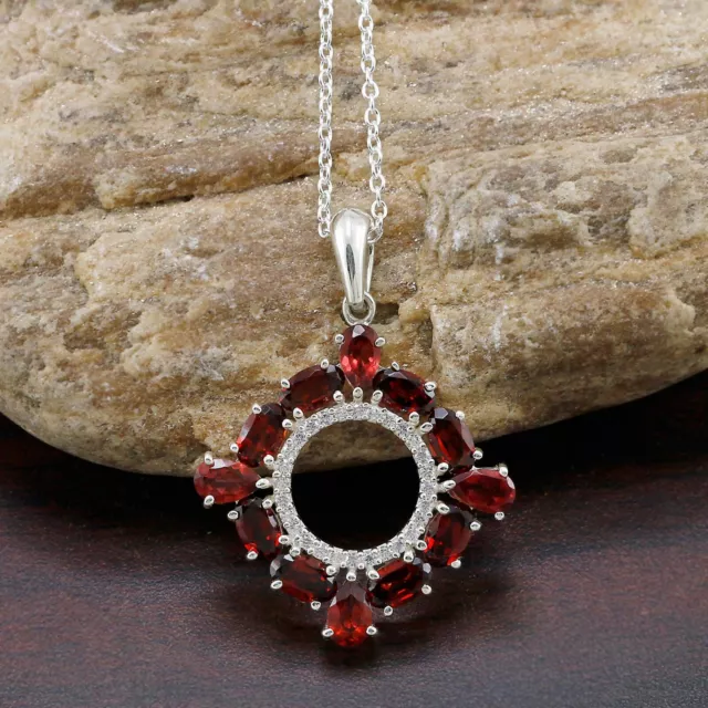 Natural Faceted Garnet Pendant 925 Sterling Silver Multi stone Necklace For Her