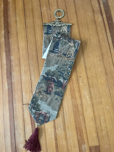 Victorian Couple & Croquet Tapestry Wall Bell Pull Hanging Brass Holder & Tassel