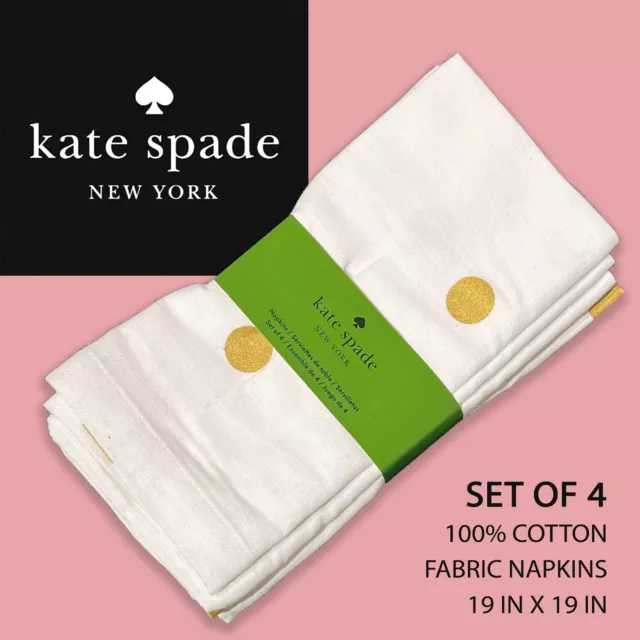 SET OF 4 New Kate Spade NY White Gold Dots Classic Cotton Napkins 19 in x 19 in