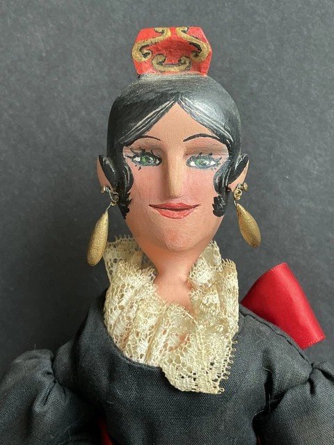 Vintage 16.5” Artist Carved Wooden Peg Jointed Tuck Comb Reproduction Doll