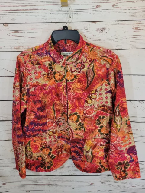 Coldwater Creek Orange Floral Zip Front Career Casual Blazer Jacket Womens SZ 1X