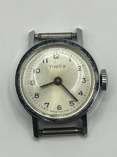 Vintage Timex Silver Tone Watch Face Made In Great Britain For Parts 22mm