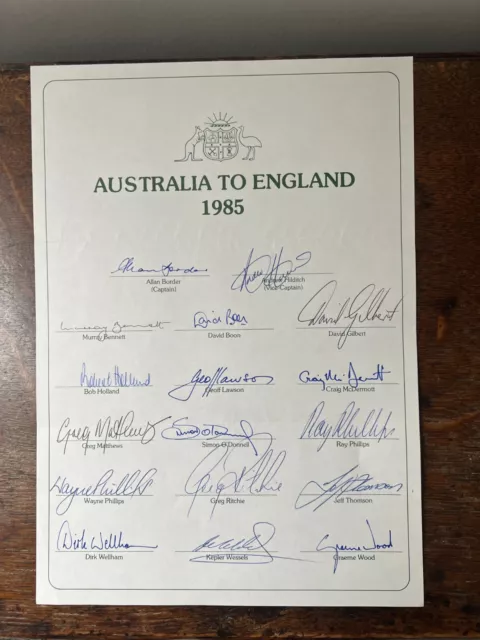 Ashes - 1985 Australian Team sheet tour to England - hand signed by 17