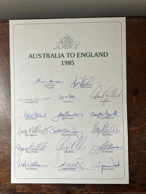 Ashes - 1985 Australian Team sheet tour to England - hand signed by 17