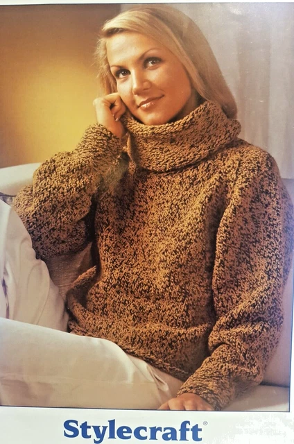 Strickmuster **Damen klobiger Pullover ** großer Kragen/Ausschnitt**Büste 30""-42"" **