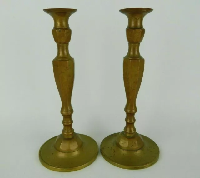Pair 11" Antique England 19th Century Regency VICTORIAN Brass Candlesticks B