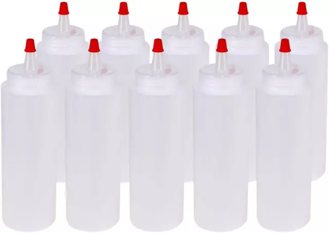 Belinlen 10 Pack 8-Ounce Plastic Squeeze Bottles with Red Tip Caps for Food, Cra