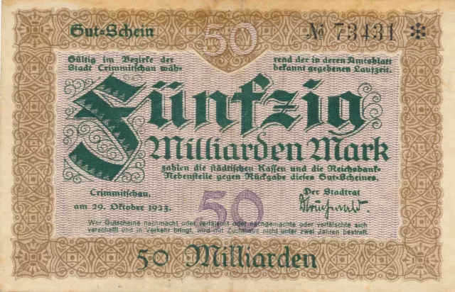 Germany Inflation 50 Milliarden Mk. Chrimmitschau (Keller 931h)