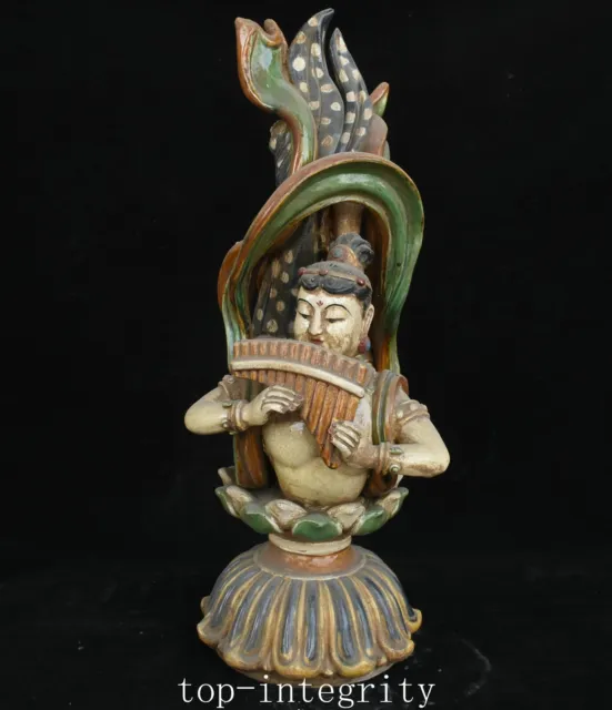 17.7" Old China Tangsancai Porcelain Ancient Belle Girl Harp Instrument Statue