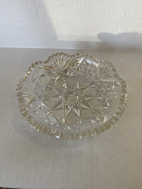 VINTAGE American Brilliant Cut Crystal Glass Low Bowl/Candy Dish Approx 6”