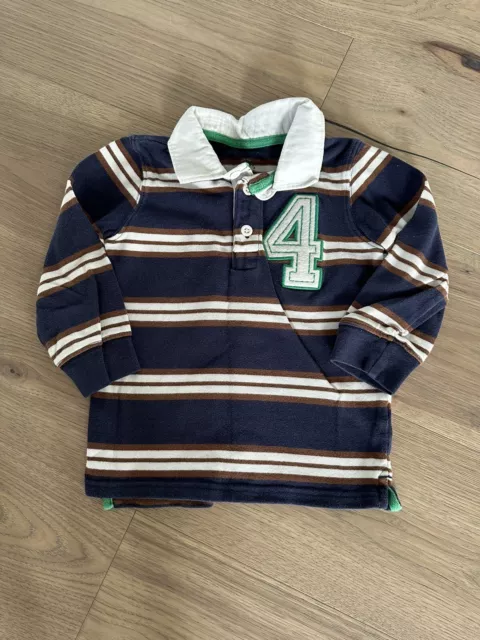 Carters Boys Navy and Brown Striped Long Sleeve Rugby Polo Shirt Size 4T