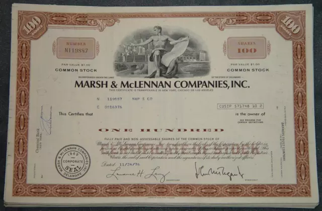 100 Stück Marsh & McLennan Companies, Inc. 1970er, 100 Shares