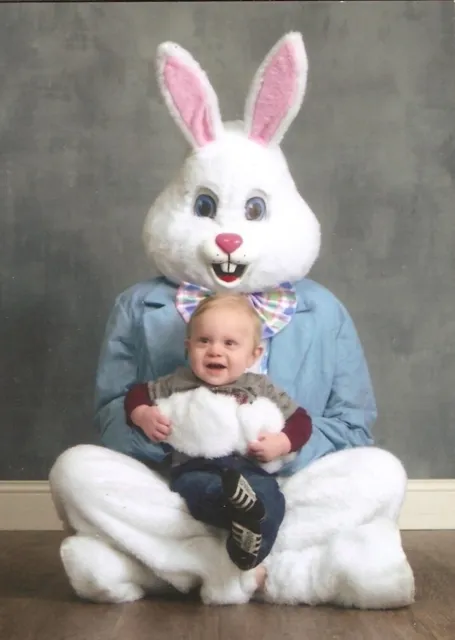 Weird Creepy Freaky Spooky Odd Photo Huge Eerie Bunny Rabbit w/ Baby Child Kid
