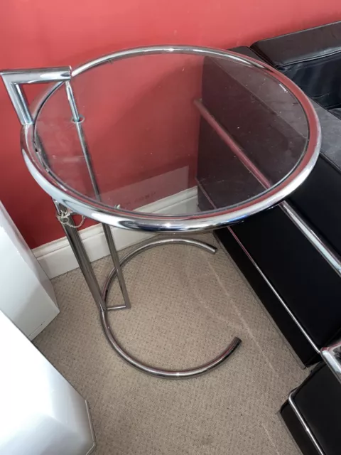 Adjustable Occasional Classic Table Eileen Gray Chrome Plated Clear Glass Side