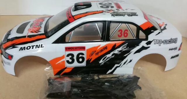 1/10 RC Auto 190mm On Road Rally Drift Mitsubishi Karosserieschale mit Spoiler weiß