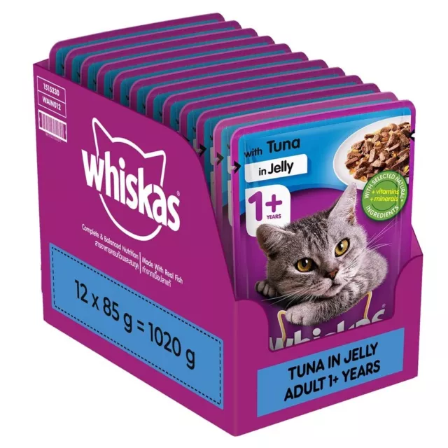 Whiskas Adult Wet Cat Food, Tuna in Jelly Flavour, 12 Pouches (12 x 85g)