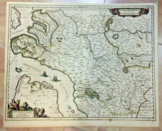 Saintonge France 1650 Nicolas Sanson Large Antique Engraved Map 17Th Century
