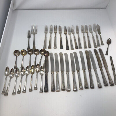 Vintage Silverware set of 43 Silver Plate Set Knives Spoons Forks No Box