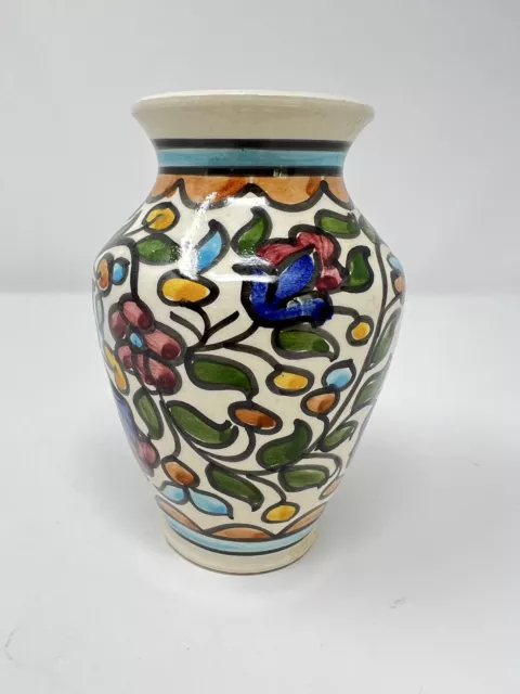 Vintage Hand Painted Made In Israel Art Pottery Vase 5.5” Tall Floral Holy Land Vintage Hand Painted Made In Israel Art Pottery Vase 5.5” Tall Floral Holy Land