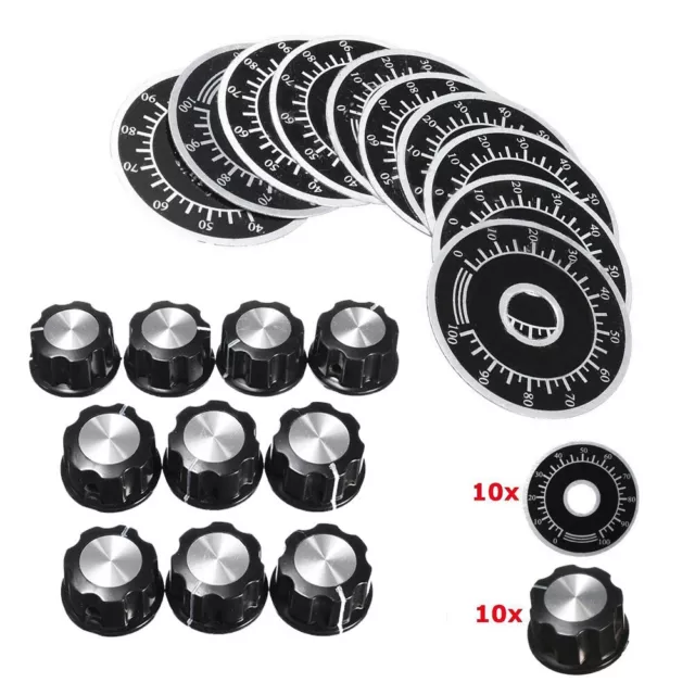 Pack de 10 boutons de potentiomètre rotatif noir élégant avec cadran de compt