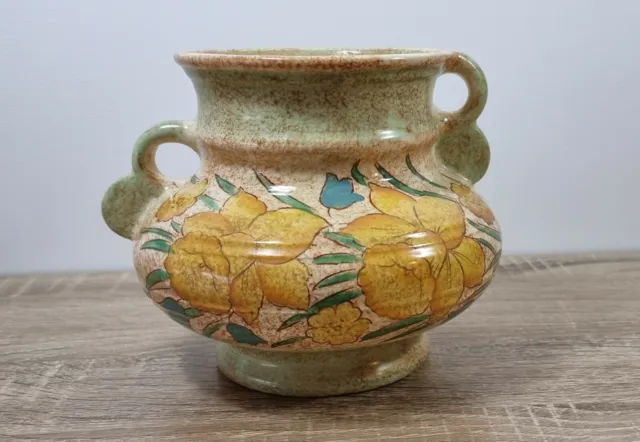 Vintage Vase Burleigh Ware Spongeware Art Deco Style Yellow Floral Farmhouse 3
