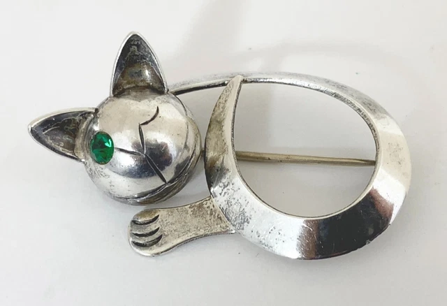 Brochette Chat Qui Cligne Saul - Argent Sterling - Taxco Mexique Vintage