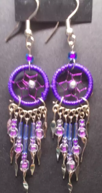 Pair of Purple Peruvian Alpaca Silver & Dreamcatcher Earrings~uk seller~