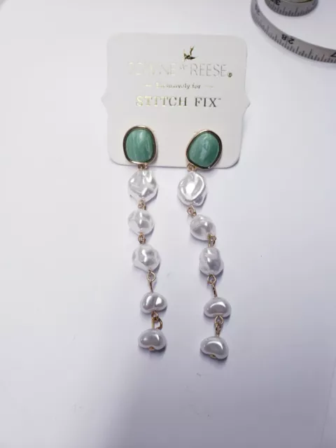 Towne & Reese Green Stone And Pearl Earrings