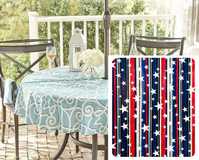 Stars and Stripes Red, White and Blue Patriotic Vinyl Tablecloth with Flannel