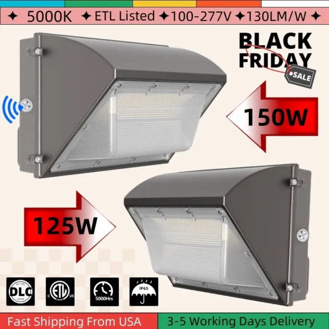 125W 150W LED Wall Pack Light with Dusk-to-Dawn Photocell,5500K Super Bright