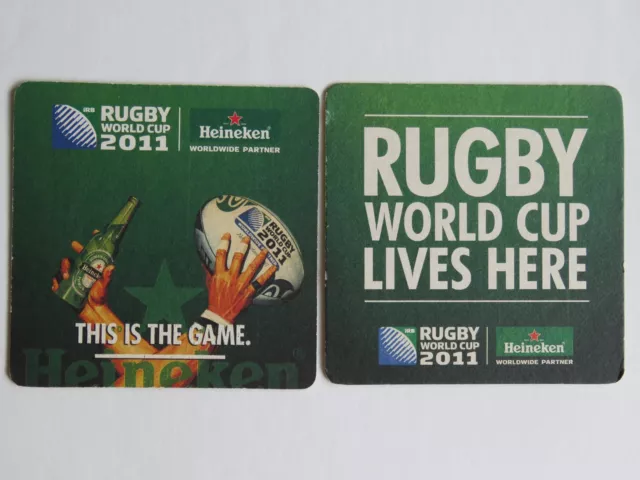 Beer Sports Coaster ~ HEINEKEN Brewing 2011 Worldwide Partner Rugby World Cup